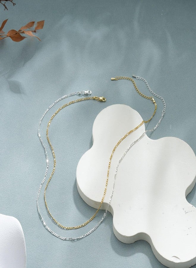 Treasure Bender S925 Sterling Silver Figaro Chain Necklace for Women - 18K Gold Plated Sterling Silver Figaro Chain Necklace Thick Sturdy Colourfast Necklaces Jewelery for Women 18 Inch - Image 5